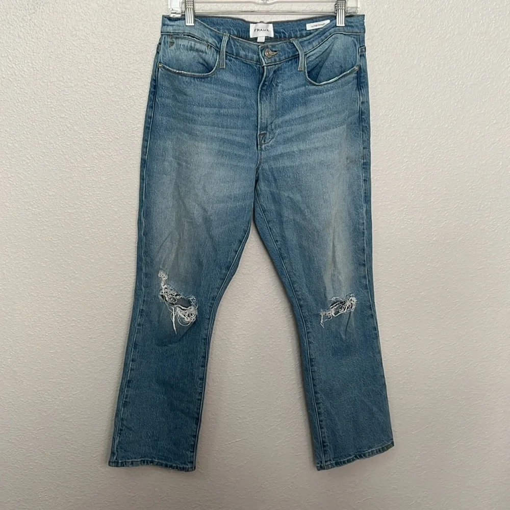 Frame Le High Straight Distressed Light Wash Size 30